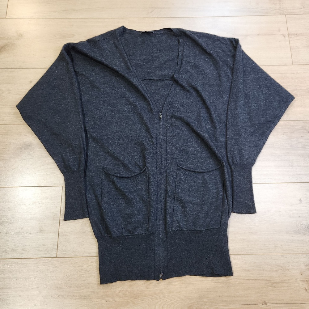 Eileen Fisher Sweater Womens Small Gray 100% Merino Wool Full Zip Cardigan Knit